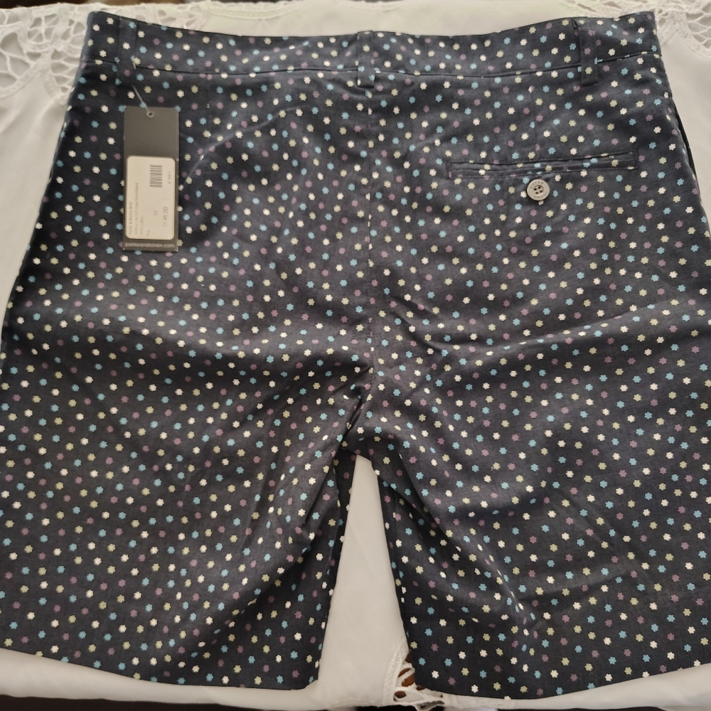 Men's Parke & Ronen Navy Patterned Chino Shorts Size 30 - Picture 7 of 8